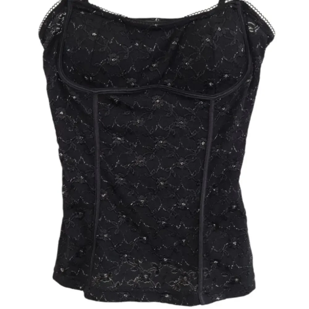 Byline Lace Bustier Corset Top Size M Black Silver Metallic Gothic Y2K Party